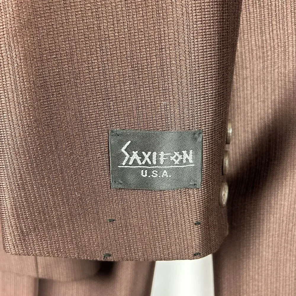 Saxifon Western Faux Ostrich Leather Suit Jacket Pants Brown/Ivory Men's 42/36